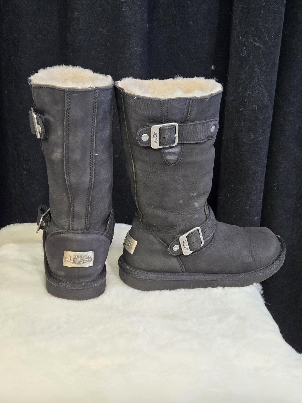 UGG Long Black Boots Size 6 Buckle Like New